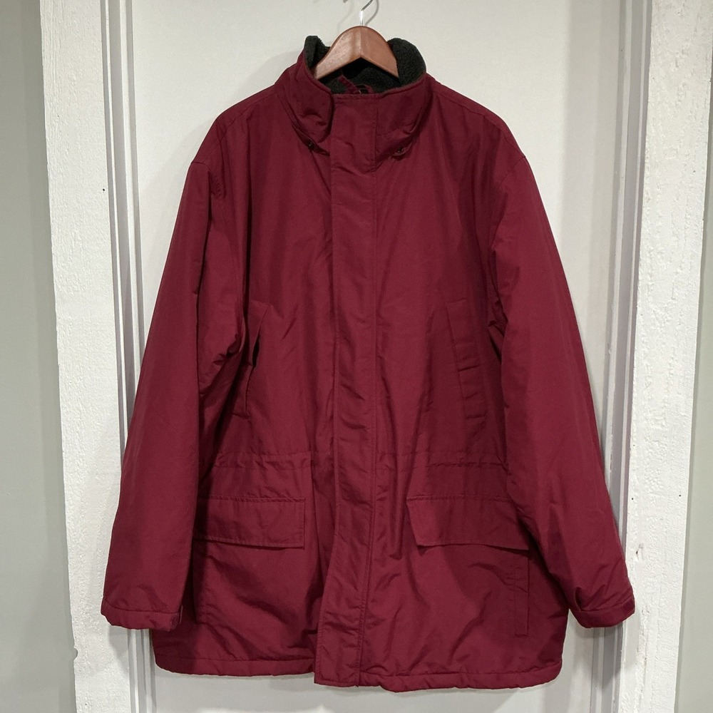 Lands' End Squall Parka Coat, Maroon, Mens Size XXL, Polartec, Mid-length